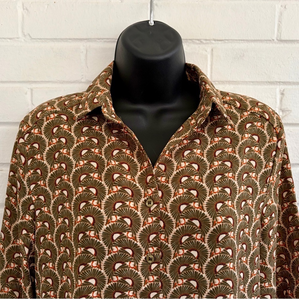 Emma Ella Paris Brown & Green Patterned Dress, SZ M/L EUC - Picture 3 of 8